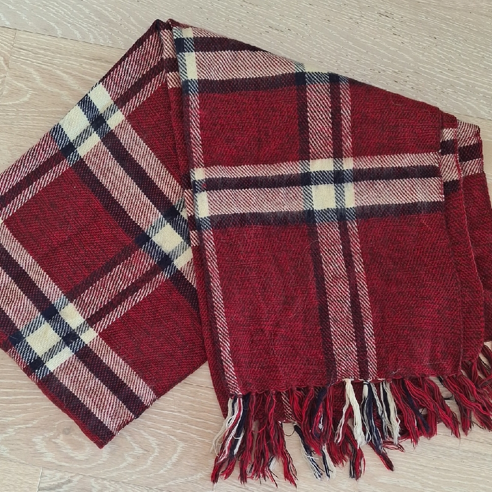 Red Plaid Fringe Scarf